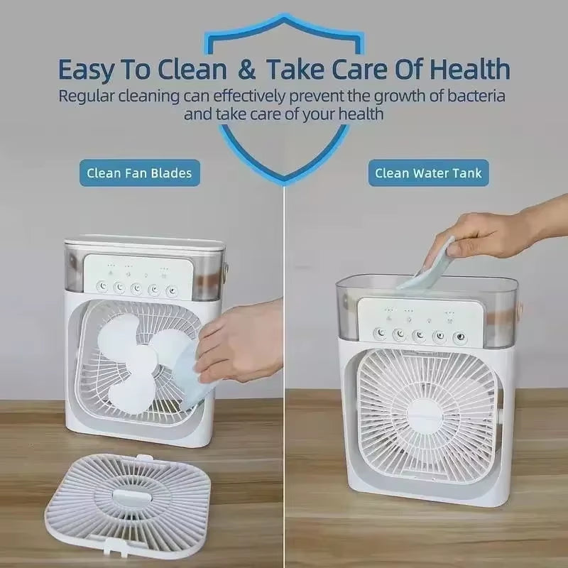 Mini Portable Fan Air Conditioners USB Electric Fan Air Cooler LED Night Light Water Mist 3 in 1 Office Home Humidifier